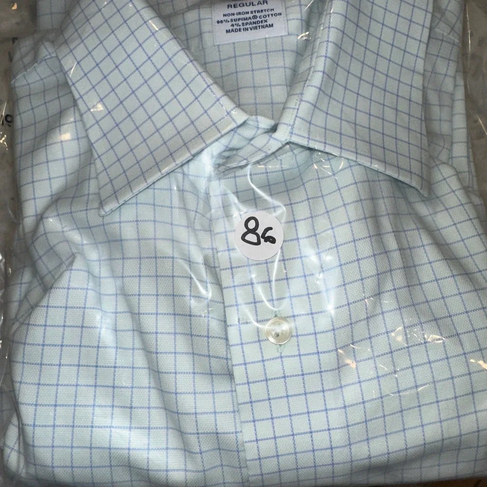 Brooks Brothers Mens 16 34 Regular Fit Non-Iron Stretch Shirt Blue White Check